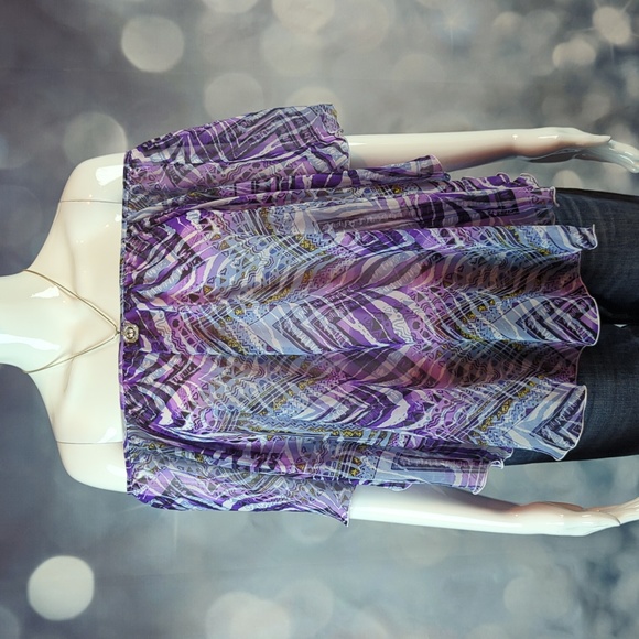 Cato Women's sz M Flutter Sleeves Abstract Purple Print Lined Top - Picture 6 of 7